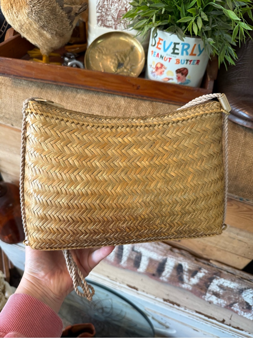 1960s Woven Straw Crossbody Bag in Natural Tan
